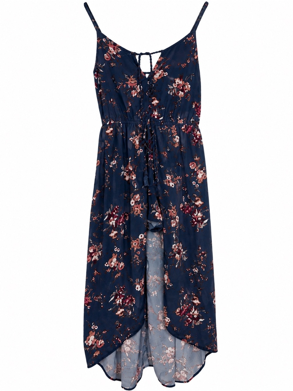 Xhilaration XS Floral Duster Romper High Low Overlay Spaghetti Strap